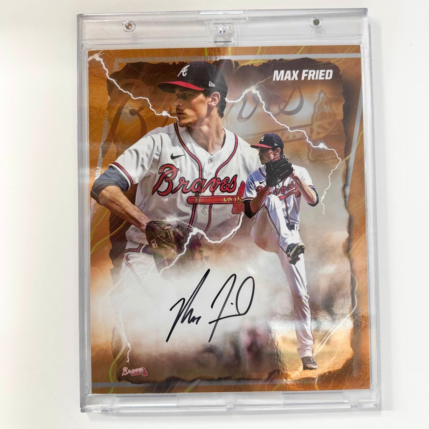 Autographed/Signed 2024 Under Wraps Emanate Max Fried Atlanta Braves Orange /25 8x10 Baseball Card Photo Fanatics COA