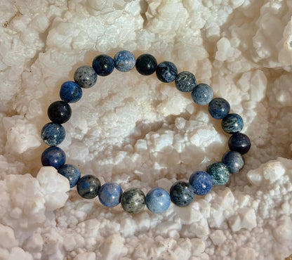 Dumortierite Natural Stone Bracelet | 8mm Blue Gemstone Beads for Focus & Inner Strength (Small to Medium Wrists)