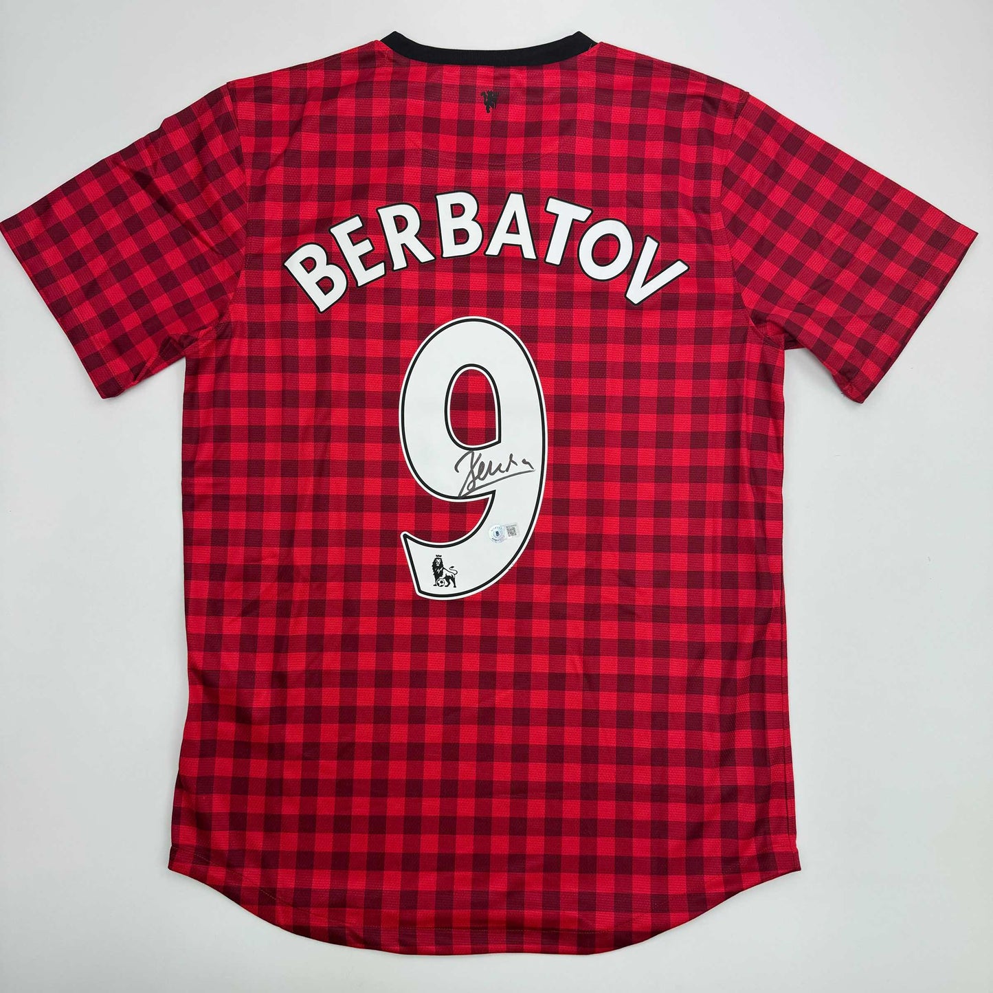 Autographed/Signed Dimitar Berbatov Manchester United Red Checkered Soccer Jersey Beckett BAS COA