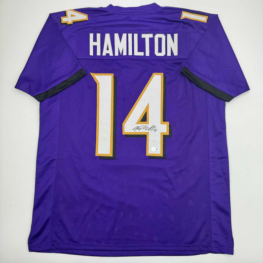 Autographed/Signed Kyle Hamilton Baltimore Purple Football Jersey Beckett BAS COA