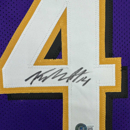 Autographed/Signed Kyle Hamilton Baltimore Purple Football Jersey Beckett BAS COA