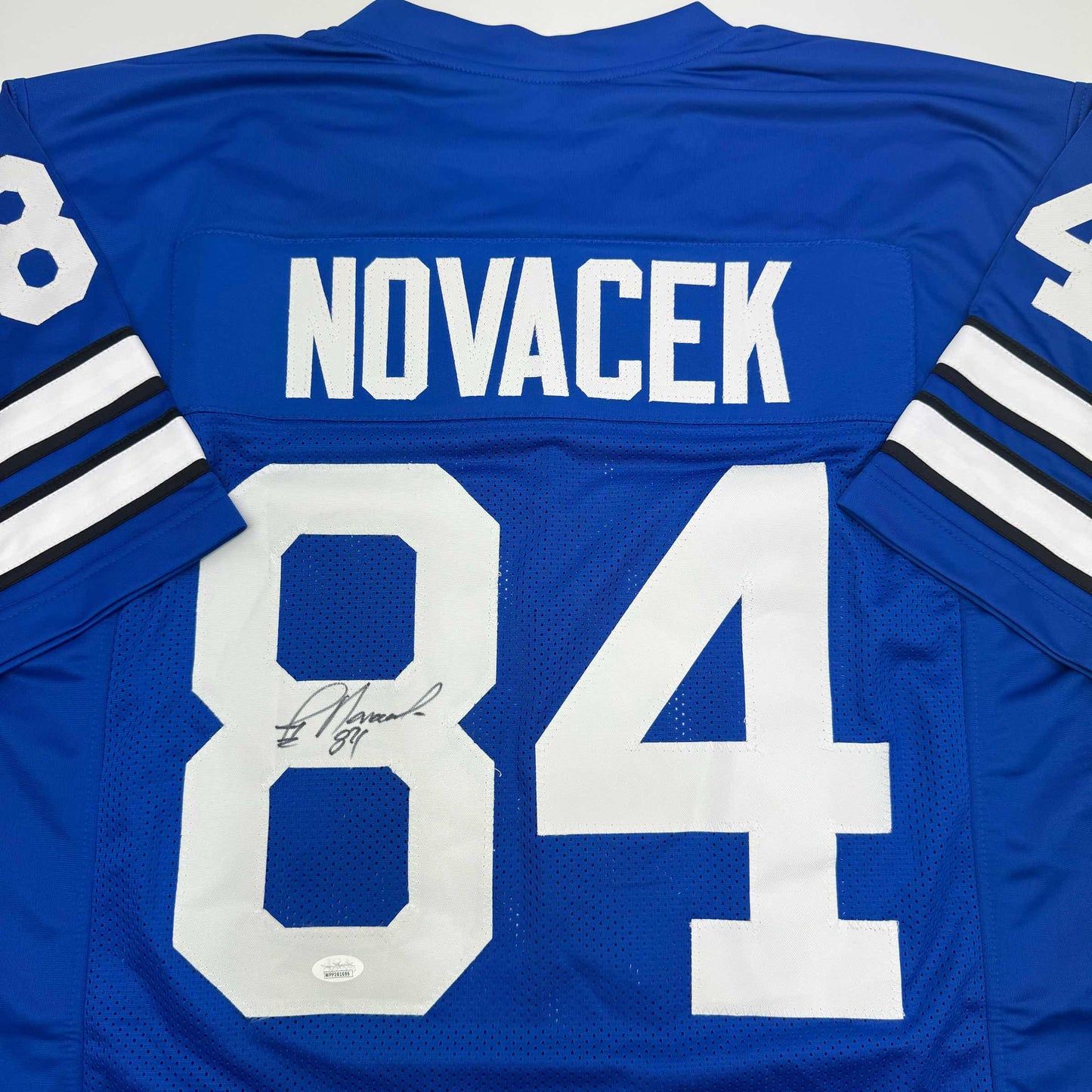 Autographed/Signed Jay Novacek Dallas Blue Football Jersey JSA COA