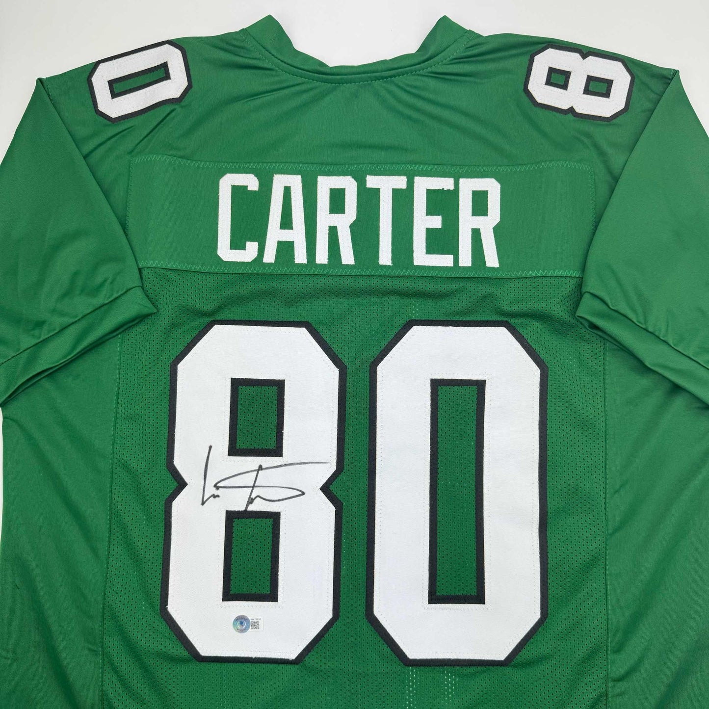 Autographed/Signed Cris Carter Philadelphia Kelly Green Football Jersey Beckett BAS COA