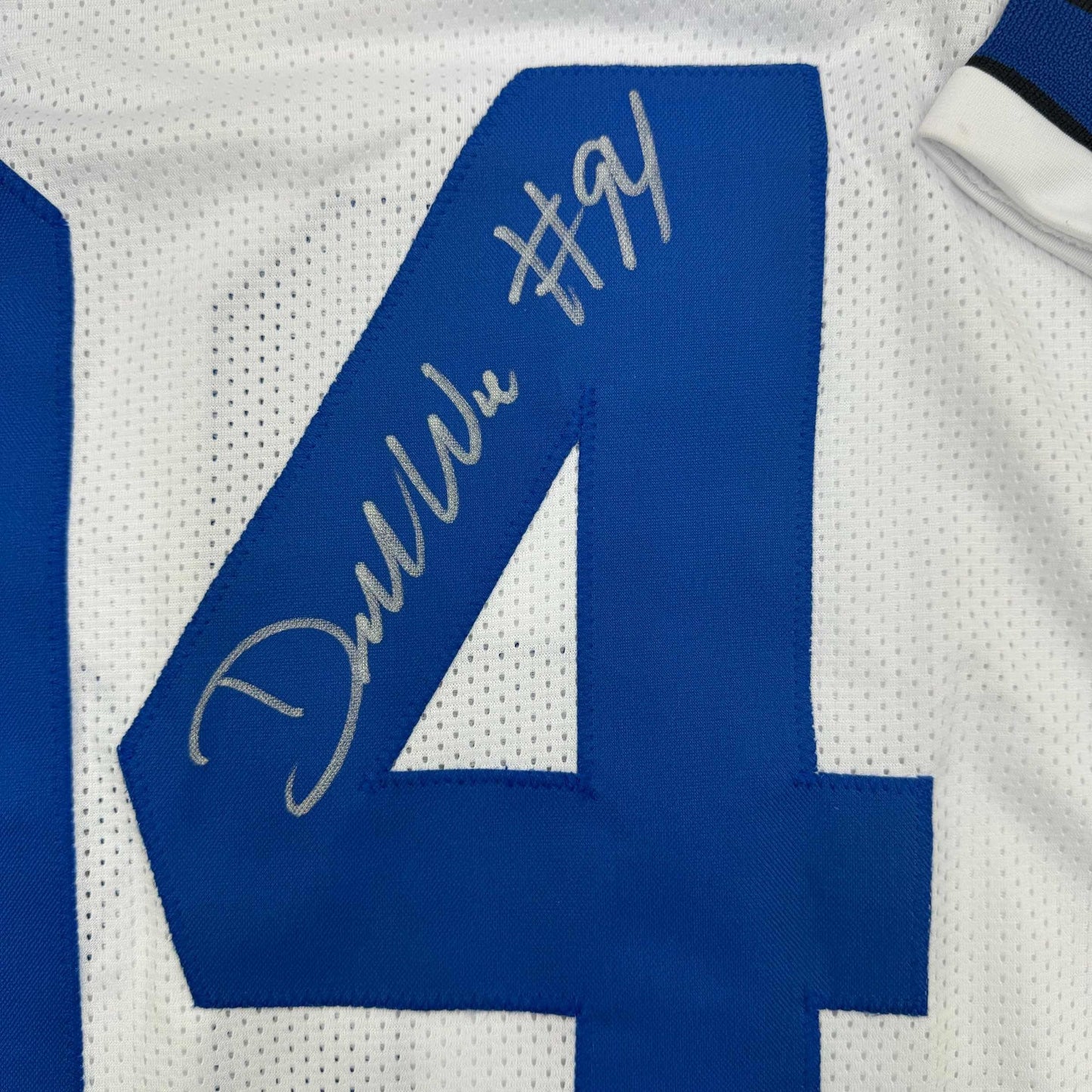 Framed Autographed/Signed Demarcus Ware 35x39 Dallas White Football Jersey Beckett BAS COA