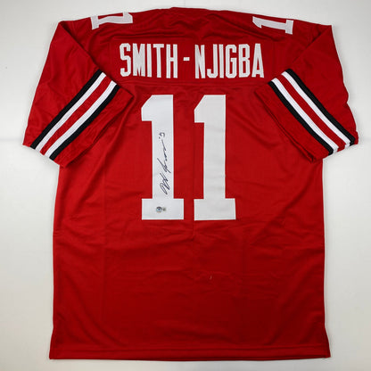 Autographed/Signed Jaxon Smith-Njigba Ohio State Red College Football Jersey Beckett BAS COA
