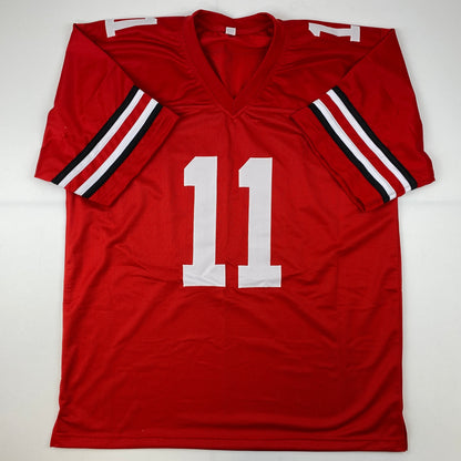 Autographed/Signed Jaxon Smith-Njigba Ohio State Red College Football Jersey Beckett BAS COA