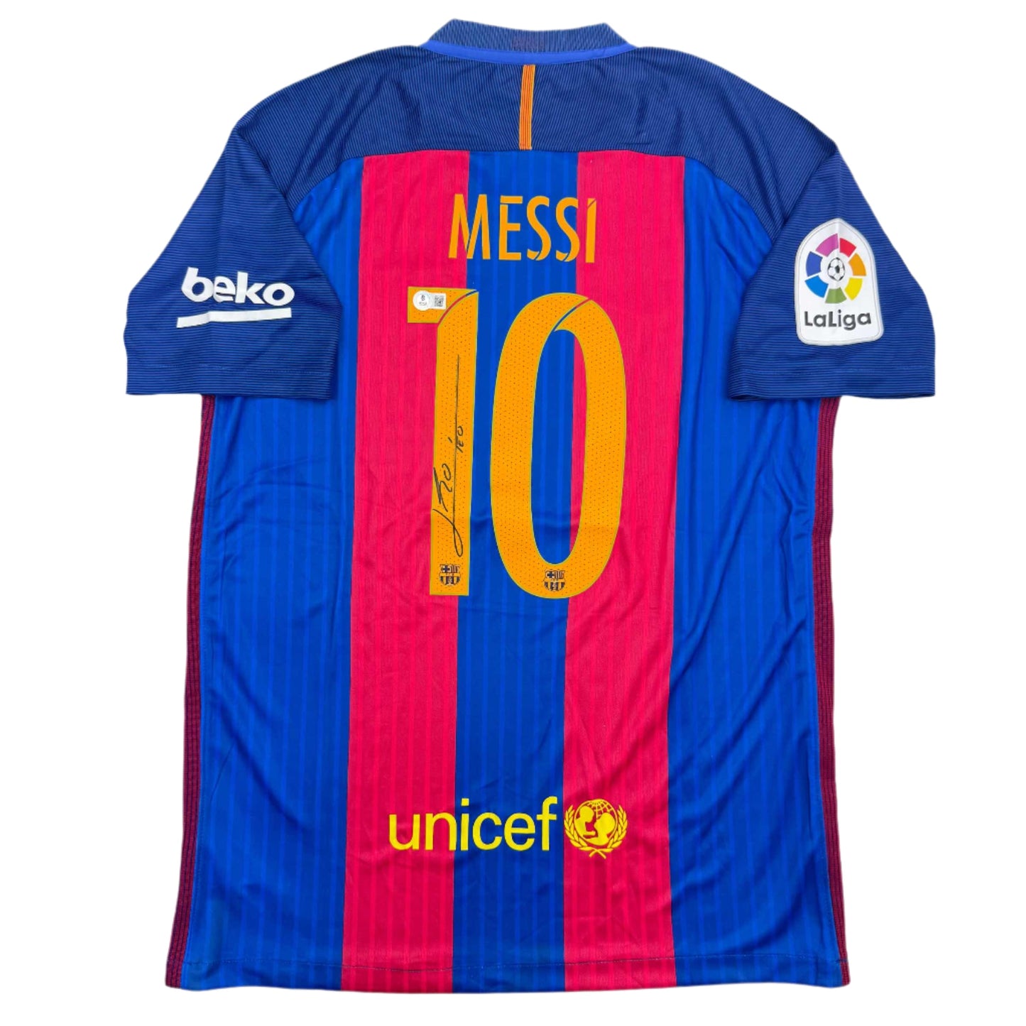 Autographed/Signed Lionel Leo Messi FC Barcelona Soccer Jersey Beckett BAS COA #4