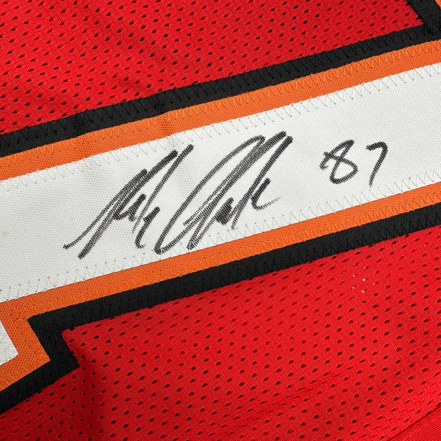 Framed Autographed/Signed Rob Gronk Gronkowski 35x39 Tampa Bay Red Football Jersey JSA COA