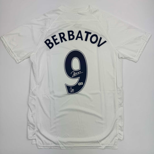 Autographed/Signed Dimitar Berbatov Tottenham White Soccer Jersey Beckett BAS COA