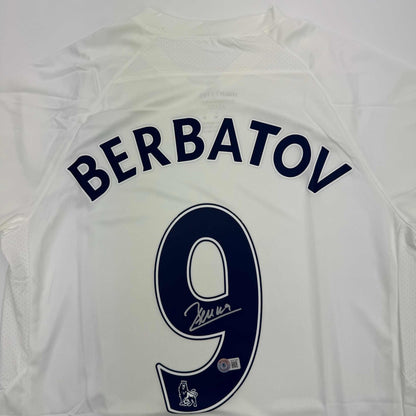 Autographed/Signed Dimitar Berbatov Tottenham White Soccer Jersey Beckett BAS COA