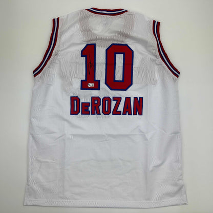 Autographed/Signed DeMar DeRozan Sacramento White Kansas City Retro Basketball Jersey Beckett BAS COA