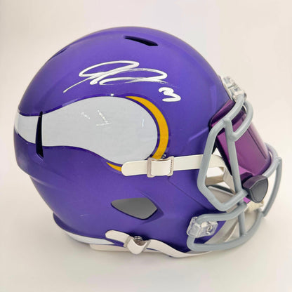 Autographed/Signed Jordan Addison Minnesota Vikings Full Size FS F/S Replica Football Helmet w/ Purple Visor Beckett BAS COA