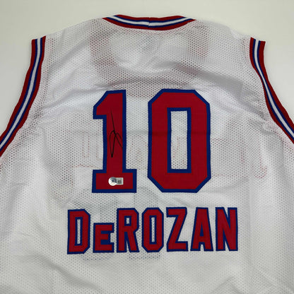 Autographed/Signed DeMar DeRozan Sacramento White Kansas City Retro Basketball Jersey Beckett BAS COA