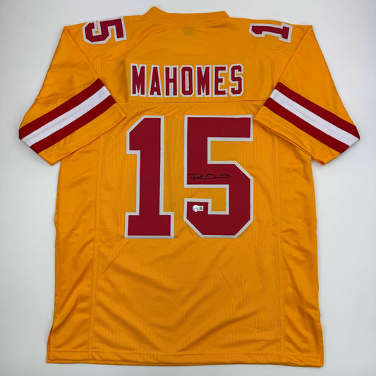 Autographed/Signed Patrick Mahomes Kansas City Yellow Football Jersey Beckett BAS COA