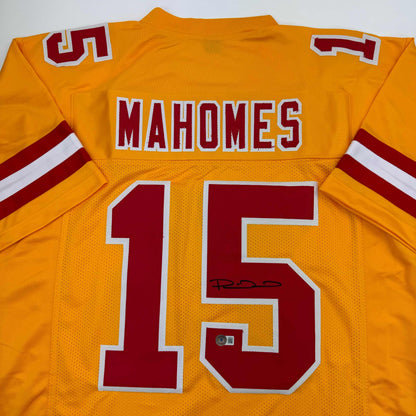 Autographed/Signed Patrick Mahomes Kansas City Yellow Football Jersey Beckett BAS COA