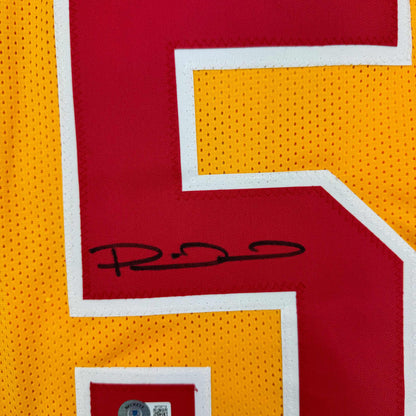 Framed Autographed/Signed Patrick Mahomes 35x39 Kansas City Yellow Football Jersey Beckett BAS COA