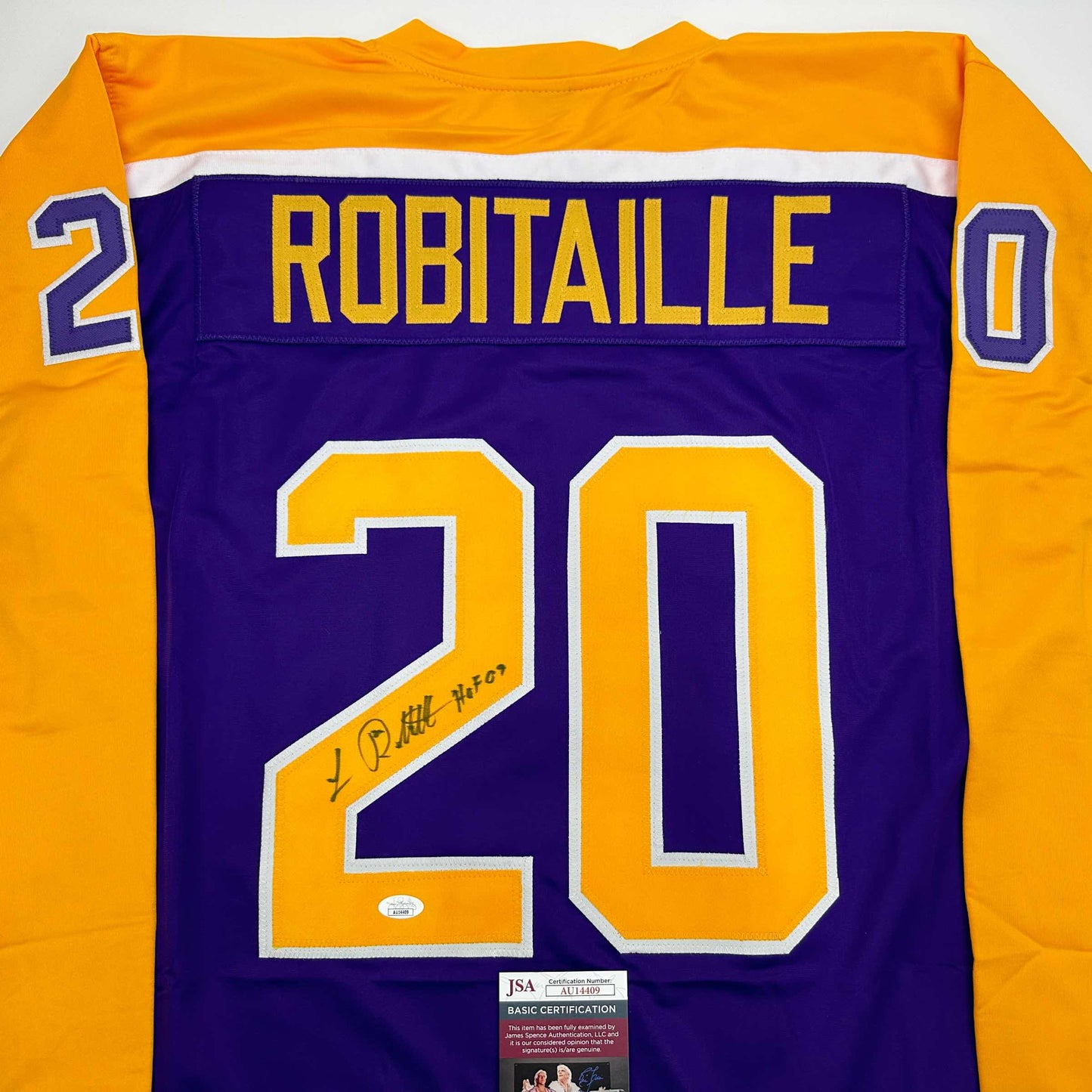 Autographed/Signed Luc Robitaille HOF 09 Los Angeles LA Purple Hockey Jersey JSA COA