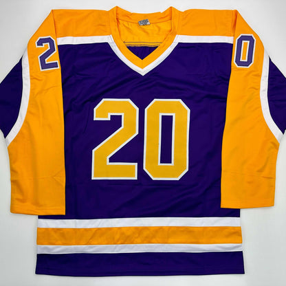 Autographed/Signed Luc Robitaille HOF 09 Los Angeles LA Purple Hockey Jersey JSA COA