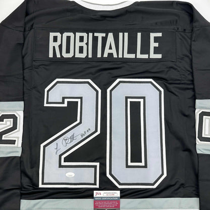 Autographed/Signed Luc Robitaille HOF 09 Los Angeles LA Black Hockey Jersey JSA COA