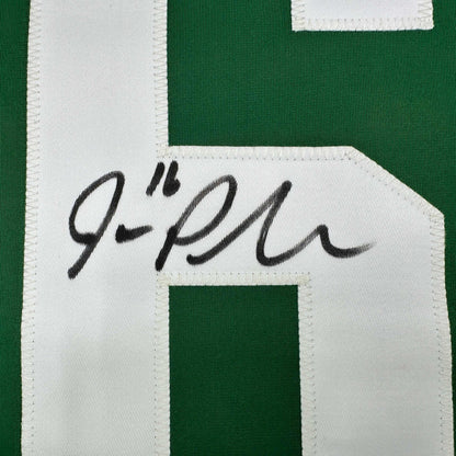 Framed Autographed/Signed Joe Pavelski 35x39 Dallas Green Retro Hockey Jersey JSA COA