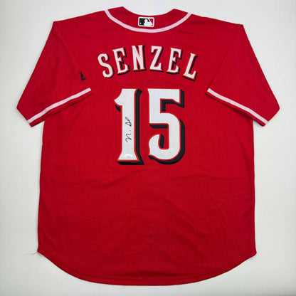Autographed/Signed Nick Senzel Cincinnati Red Baseball Jersey JSA COA