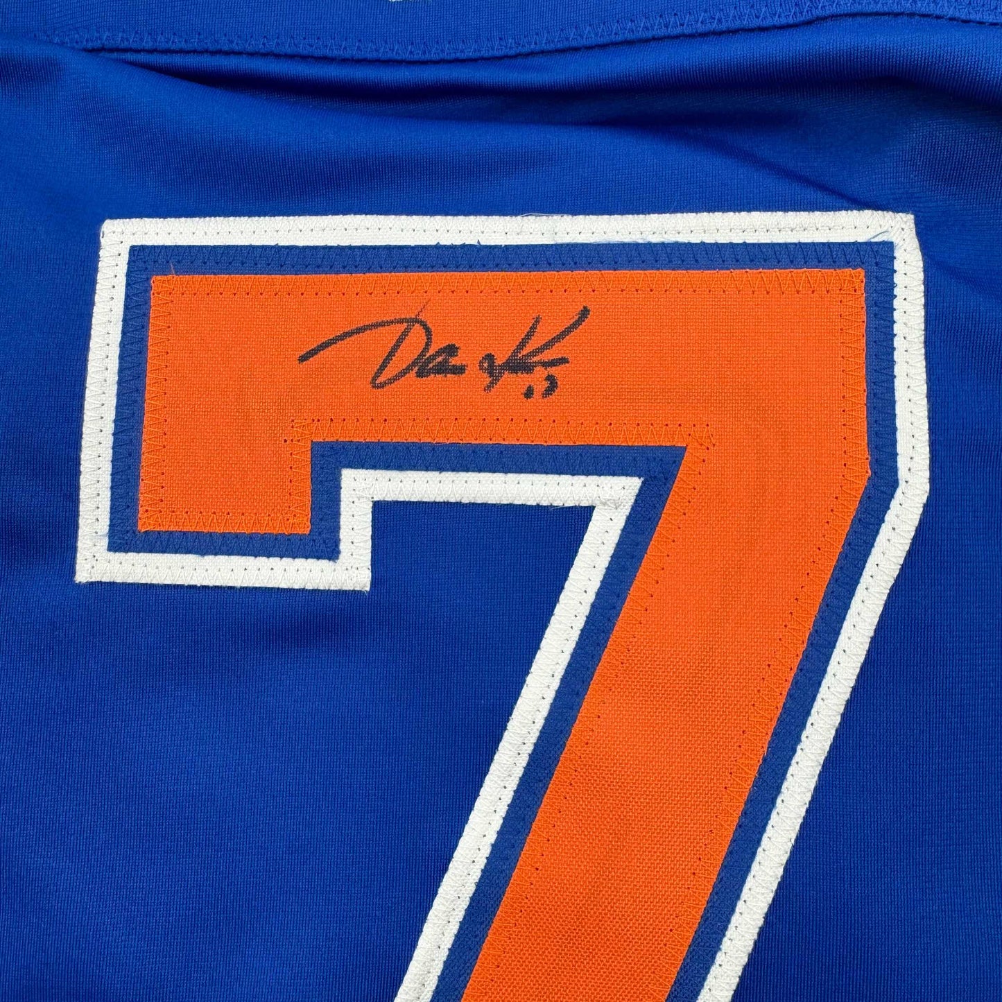 Framed Autographed/Signed Jari Kurri 35x39 Edmonton Blue Hockey Jersey JSA COA