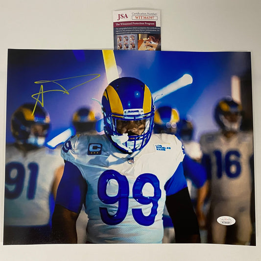Autographed/Signed Aaron Donald Los Angeles LA Rams 11x14 Football Photo JSA COA