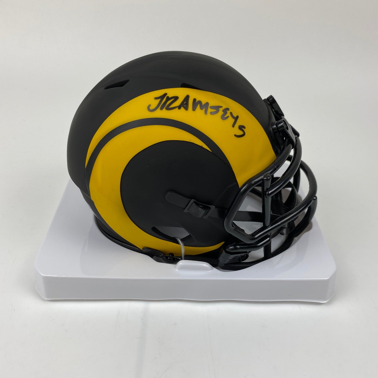 Autographed/Signed Jalen Ramsey Los Angeles Rams Eclipse Mini Football Helmet JSA COA