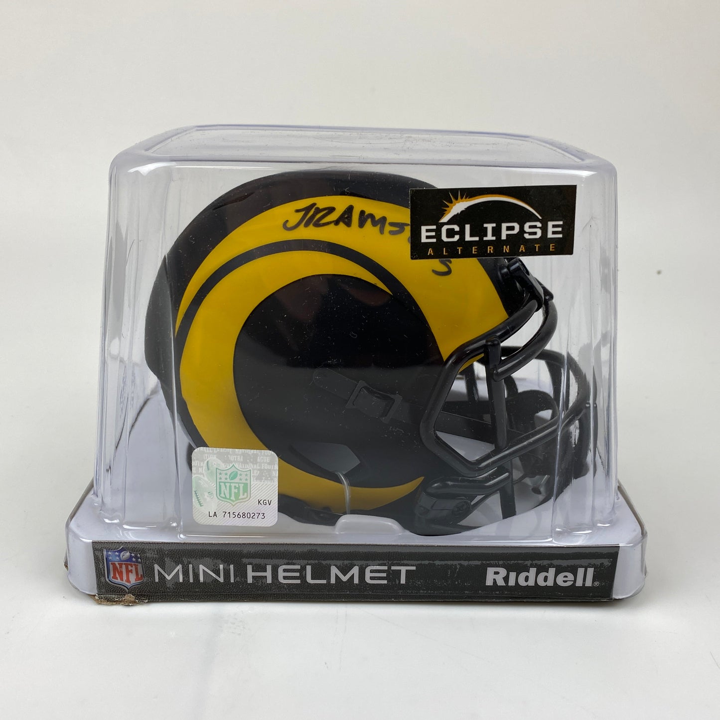 Autographed/Signed Jalen Ramsey Los Angeles Rams Eclipse Mini Football Helmet JSA COA