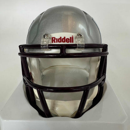 Autographed/Signed Johnny Manziel 12 Heisman Texas A&M Aggies College Football Silver Flash Mini Helmet Beckett BAS COA