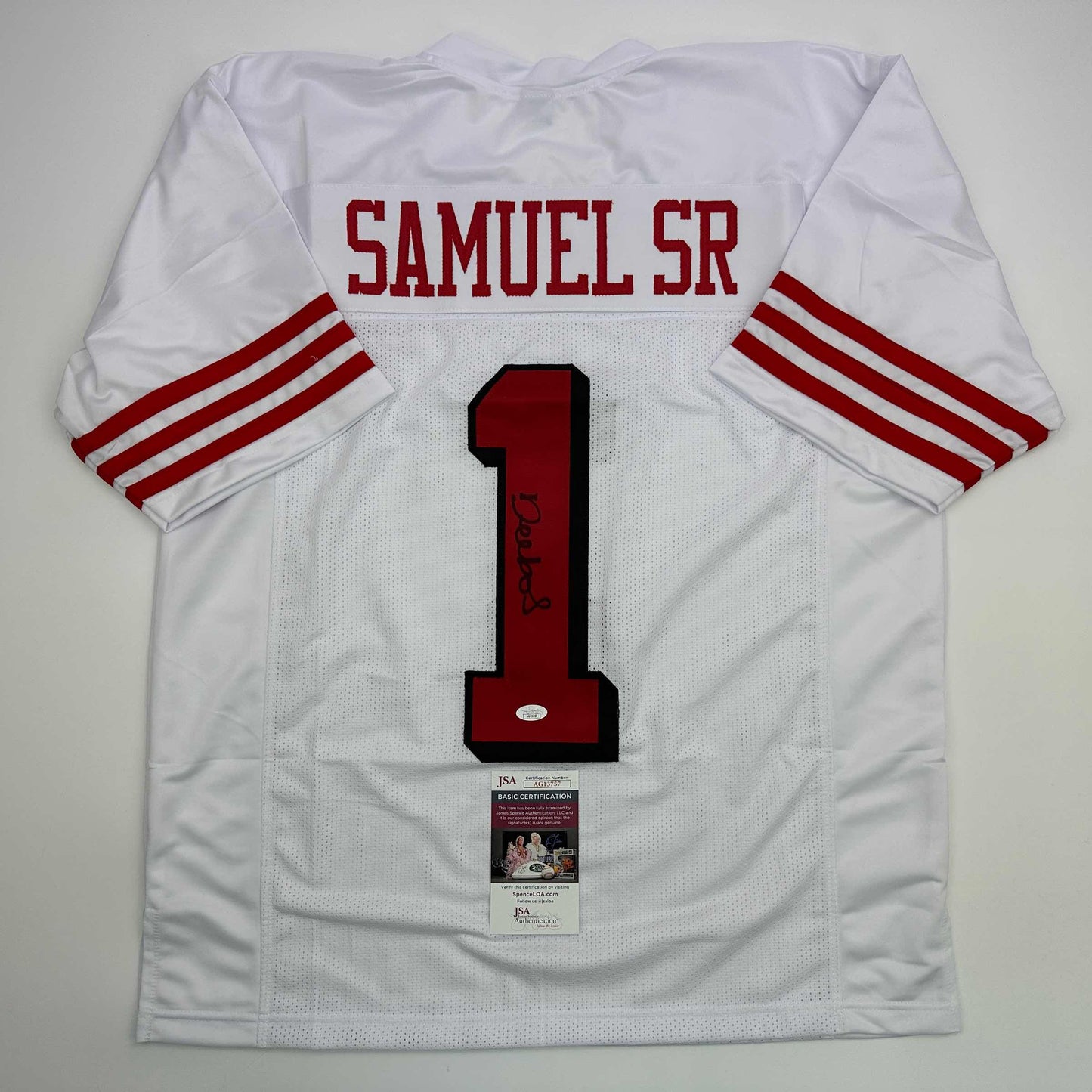 Autographed/Signed Deebo Samuel Sr. #1 San Francisco White Alternate Football Jersey JSA COA