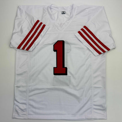 Autographed/Signed Deebo Samuel Sr. #1 San Francisco White Alternate Football Jersey JSA COA