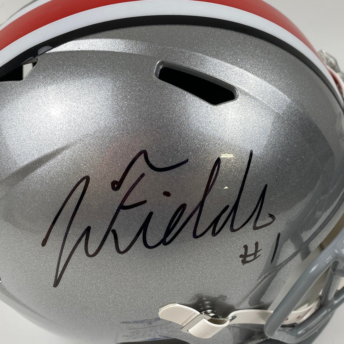 Autographed/Signed Justin Fields Ohio State Buckeyes Full Size FS F/S Replica College Football Helmet Beckett BAS COA
