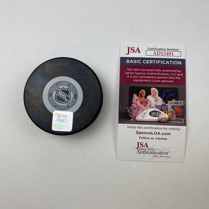 Autographed/Signed Patrice Bergeron Boston Bruins Logo Hockey Puck JSA COA