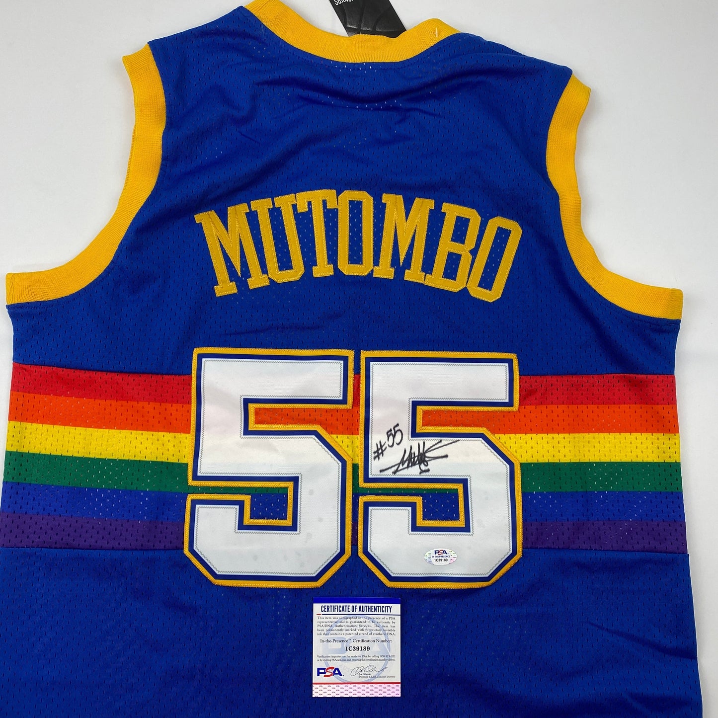 Autographed/Signed Dikembe Mutombo Denver Nuggets Blue Authentic Mitchell & Ness Basketball Jersey PSA/DNA COA