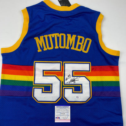Autographed/Signed Dikembe Mutombo Denver Nuggets Blue Authentic Mitchell & Ness Basketball Jersey PSA/DNA COA