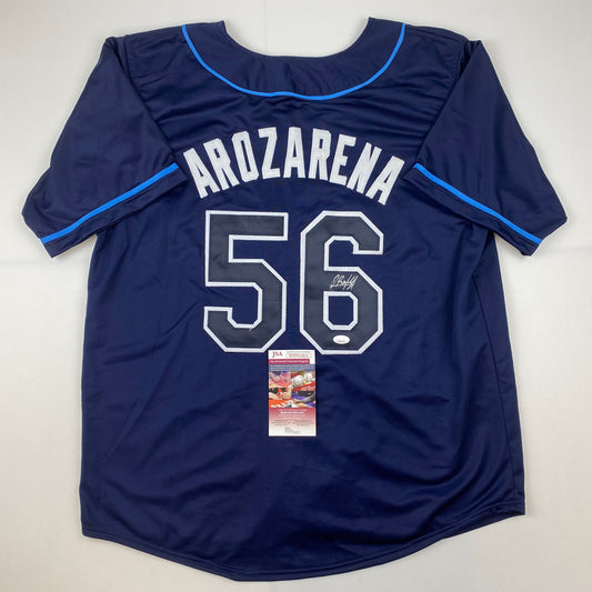 Autographed/Signed Randy Arozarena Tampa Bay Dark Blue Baseball Jersey JSA COA