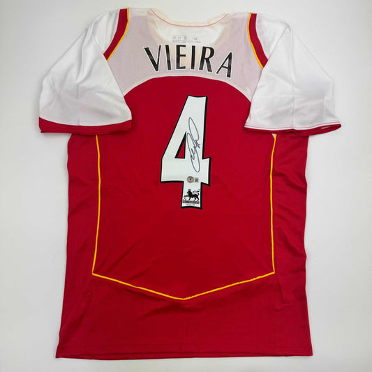 Autographed/Signed Patrick Vieira Arsenal Red Soccer Jersey Beckett BAS COA
