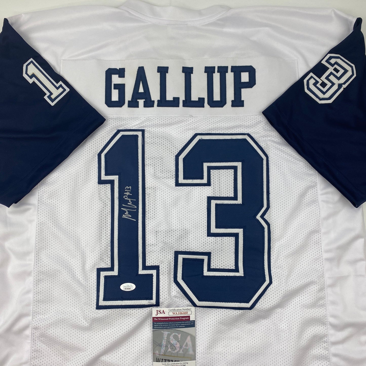 Autographed/Signed Michael Gallup Dallas Color Rush White Football Jersey JSA COA