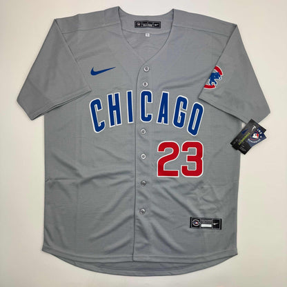Autographed/Signed Ryne Sandberg HOF 05 Chicago Cubs Majestic Grey Baseball Jersey JSA COA