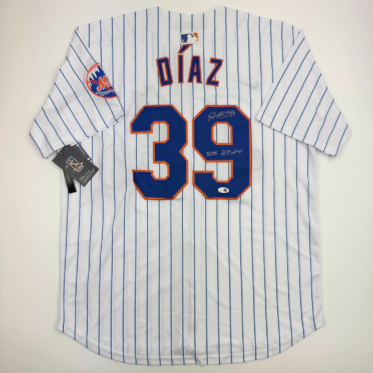 Autographed/Signed Edwin Diaz "2025 All-Star" New York Pinstripe Baseball Jersey JSA COA