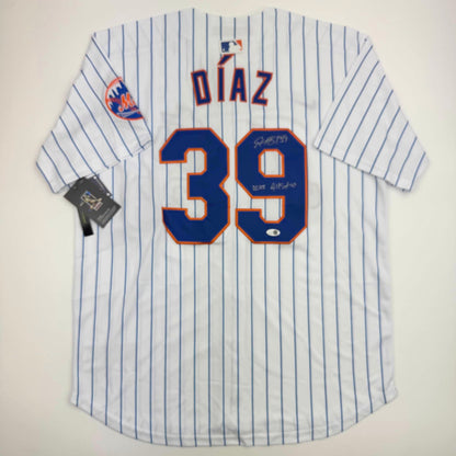 Autographed/Signed Edwin Diaz "2025 All-Star" New York Pinstripe Baseball Jersey JSA COA