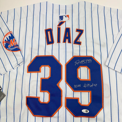 Autographed/Signed Edwin Diaz "2025 All-Star" New York Pinstripe Baseball Jersey JSA COA