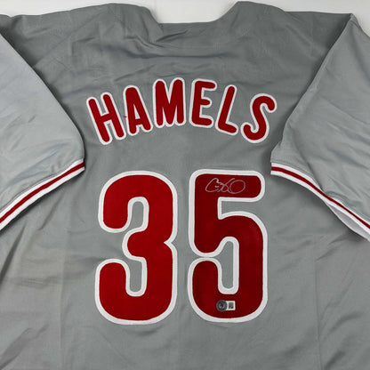 Autographed/Signed Cole Hamels Philadelphia Grey Baseball Jersey Beckett BAS COA