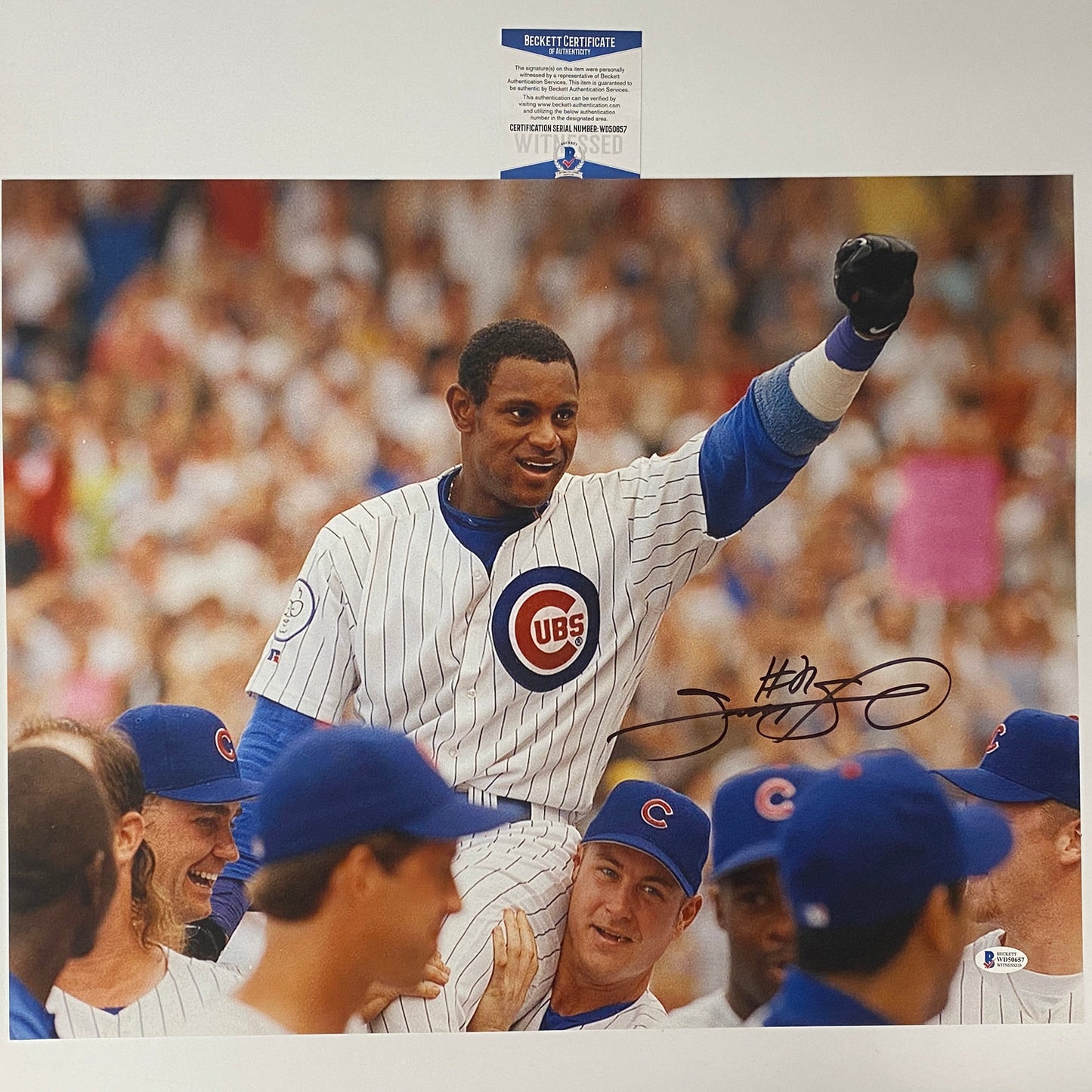 Autographed/Signed Sammy Sosa Chicago Cubs 16x20 Baseball Photo Beckett BAS COA