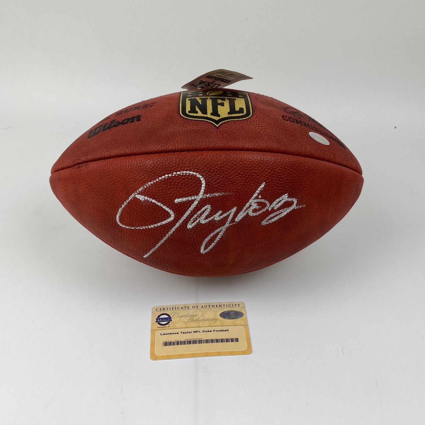 Autographed/Signed Lawrence Taylor New York Giants Authentic The Duke Full Size Football Steiner Sports COA