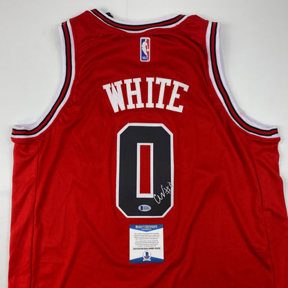 Autographed/Signed Coby White Chicago Red Basketball Jersey Beckett BAS COA