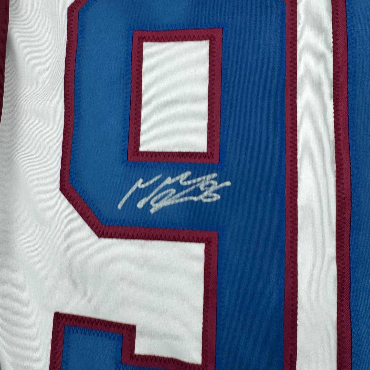Framed Autographed/Signed Mikko Rantanen 35x39 Colorado White Hockey Jersey JSA COA