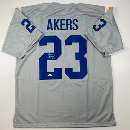 Autographed/Signed Cam Akers Los Angeles LA Grey Football Jersey Beckett BAS COA