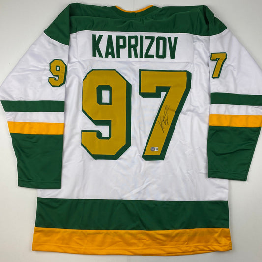 Autographed/Signed Kirill Kaprizov Minnesota White Retro Hockey Jersey Beckett BAS COA